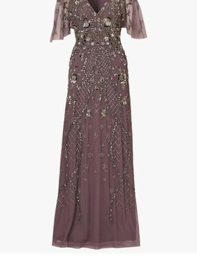 Adrianna Papell Mauve Beaded Flutter-Sleeve Maxi Dress NWT!
